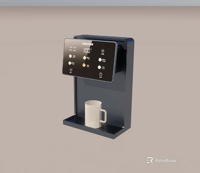 Modern Kitchen Water Dispenser With Digital Display And White Mug Tray 3d model 