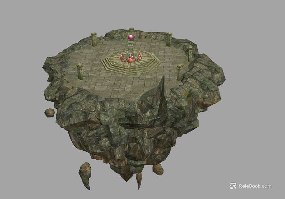 Mystical Floating Rock Platform With Circular Patterned Floor Central Red Orb And Stone Pillars 3d model 