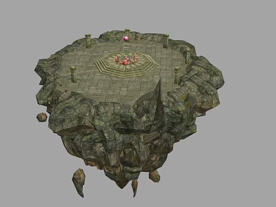 Mystical Floating Rock Platform With Circular Patterned Floor Central Red Orb And Stone Pillars 3d model