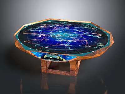 Modern Round Table With Colorful Patterned Surface And Wooden Base 3d model
