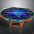 Modern Round Table With Colorful Patterned Surface And Wooden Base