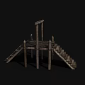 Ancient Historic Wooden Architecture Structure With Ladders And Pointed Spires 3d model