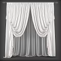 Elegant White Pleated Curtains With Sheer Lining And Decorative Tiebacks 3d model