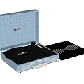 Light Blue Portable Turntable Speaker With Open Case And Vinyl Record