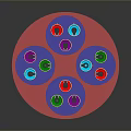 Multiple Colorful Animal Figurines Arranged On Red Blue Circular Base