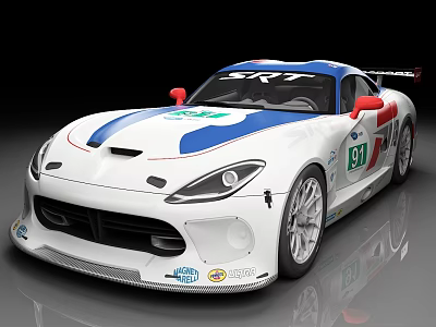 White Racing Car With Blue Red Stripes SRT Logo And Number 91 3d model