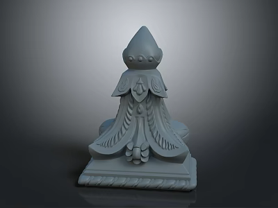 Ornamental Sculpture With Pointed Top And Intricate Carved Patterns On Gray Background 3d model