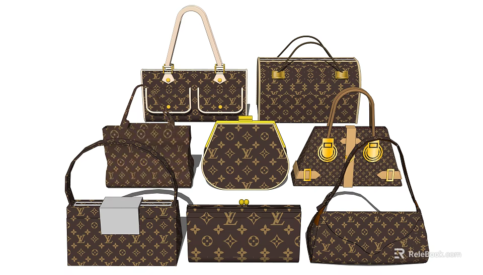 Various Style Brown Classic Pattern Handbags And Shoulder Bags Collection 3d model 