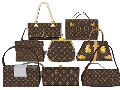 Various Style Brown Classic Pattern Handbags And Shoulder Bags Collection 3d model