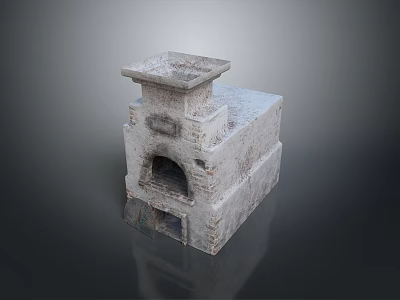 Vintage Stone Stove With Square Top And Open Door Design For Home Use 3d model
