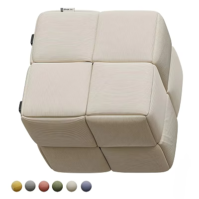 Beige Modern Stool with Square Panel Design and Textured Upholstery for Contemporary Interior 3d model