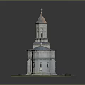 Historic Building Model With Two Spired Towers Circular Structure And Grass Base With Small Shrubs