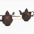 Antique Copper Teapot Two Piece Decorative Ornament Set With Intricate Carved Patterns