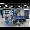 Modern Control Room With High Tech Screens Workstations And Chairs 3d model