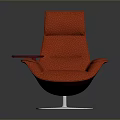 Red Patterned Armchair With Swivel Base And Side Table Design