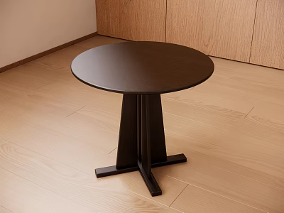Black Round Side Table With Smooth Surface On Wooden Floor And Cabinet Background 3d model