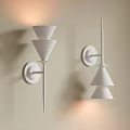 Modern White Cone Shaped Wall Sconces Mounted On Beige Wall With Warm Lighting 3d model