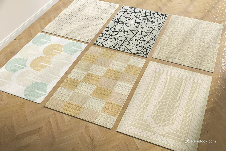 Square Area Rugs With Various Patterns For Modern Living Room Decor 3d model