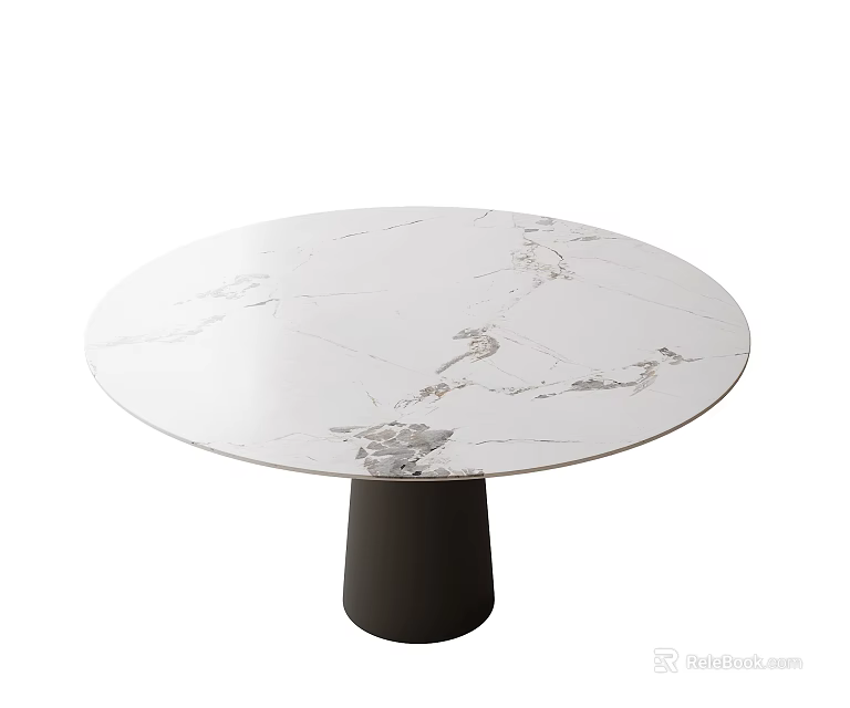 Modern Round Coffee Table With White Marble Tabletop And Black Cylindrical Base 3d model