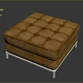 Modern Brown Square Tufted Ottoman With Padded Upholstered Seat And Metal Legs