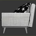 Modern Light Gray Sofa With Black Star Pattern Cushions And Metal Legs 3d model