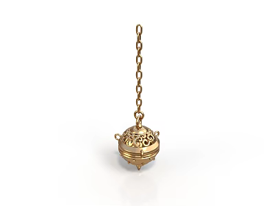 Golden Hanging Decorative Ornament With Chain And Intricate Design For Home 3d model