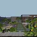 Roof Garden Landscape With Green Plants Stone Pathway Wooden Structure Outdoor Seating And Lemon Trees