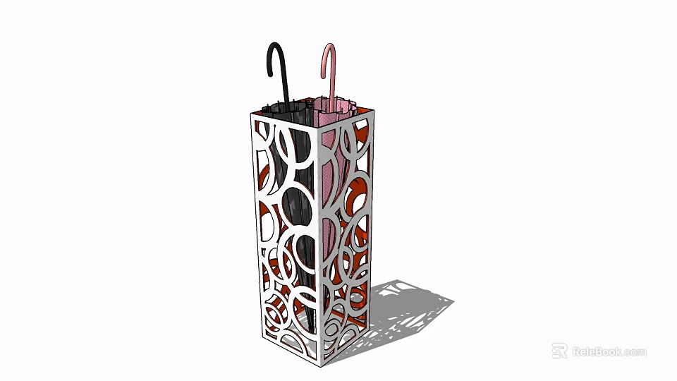 Practical Home Umbrella Stand With Hollow Circular Patterns And Umbrellas Inside 3d model 
