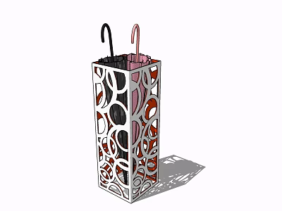 Practical Home Umbrella Stand With Hollow Circular Patterns And Umbrellas Inside 3d model