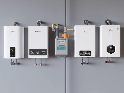White Wall Mounted Kitchen Water Heaters With Digital Displays And Modern Design 3d model