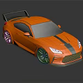 Orange Sports Car with Black Stripes Rear Spoiler Black Wheels and Aerodynamic Design