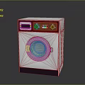 White Washing Machine With Purple Base Transparent Door And Control Panel Knobs