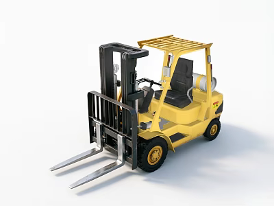 Industrial Equipment Yellow Forklift With Lifting Forks And Operator Cabin 3d model