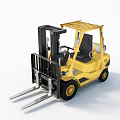 Industrial Equipment Yellow Forklift With Lifting Forks And Operator Cabin