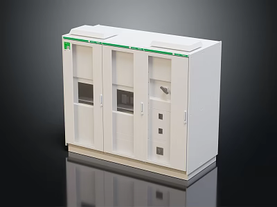 Modern White Entryway Side Cabinet With Storage Doors Drawers And Green Trim 3d model
