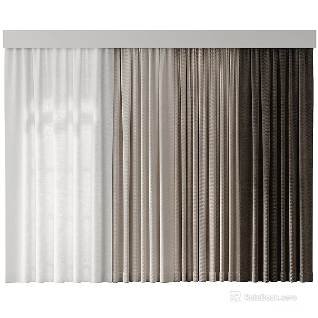 Elegant Curtains in White Beige and Brown Shades for Modern Home Interior 3d model 