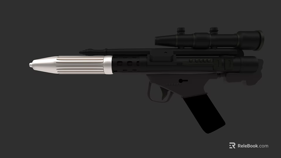 High Precision Tactical Firearm with Black Body Silver Barrel and Scope Design 3d model 