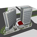 Modern Commercial Complex With Two Tower Design And Glass Facade Retail Space 3d model