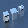Three Different Designed Household Trash Bins With Lids Openings And Symbols For Home Use