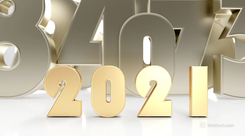 Modern Golden 2021 Commercial Equipment Display With Metallic Numbers Design 3d model 