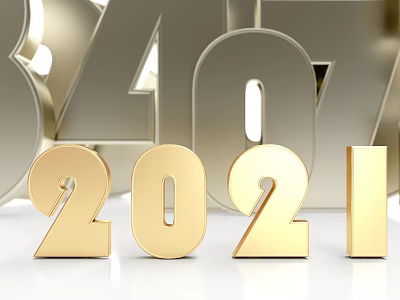 Modern Golden 2021 Commercial Equipment Display With Metallic Numbers Design 3d model
