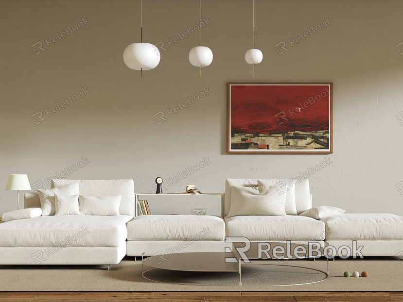 Modern Corner Sofa Home Multi-person Sofa Coffee Table Combination Chandelier Combination Hanging Picture model