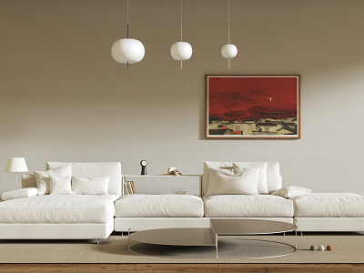 Modern Corner Sofa Home Multi-person Sofa Coffee Table Combination Chandelier Combination Hanging Picture model