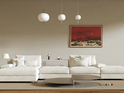 Modern Corner Sofa Home Multi-person Sofa Coffee Table Combination Chandelier Combination Hanging Picture 3d model