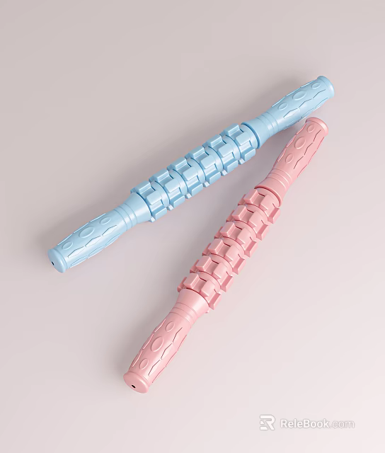 Blue and Pink Foam Rollers with Textured Design for Muscle Relaxation Fitness Sports Equipment 3d model 