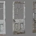 Three Old Weathered Wooden Doors With Glass Panes And Paneled Surfaces