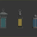 Three Decorative Lanterns With Various Designs And Metallic Finishes 3d model