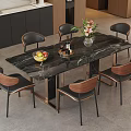 Modern Dining Table Set With Marble Top And Wooden Chairs For Contemporary Kitchen