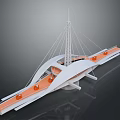 Modern Cable Stayed Bridge Structure With Steel Cables White Arch And Orange Walkway 3d model