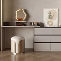 Modern Vanity With Irregular Mirror Stool Storage Drawers And Decorative Artwork 3d model